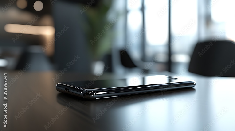 Poster Modern smartphone resting on a table in a stylish office environment showcasing sleek design and premium build : Generative AI