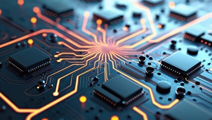 Abstract Digital Illustration Featuring Circuit Boards And Computer Components, Showcasing A Futuristic Design With Glowing Lines And Elements Representing Data Processing And Cybersecurity Concepts.​