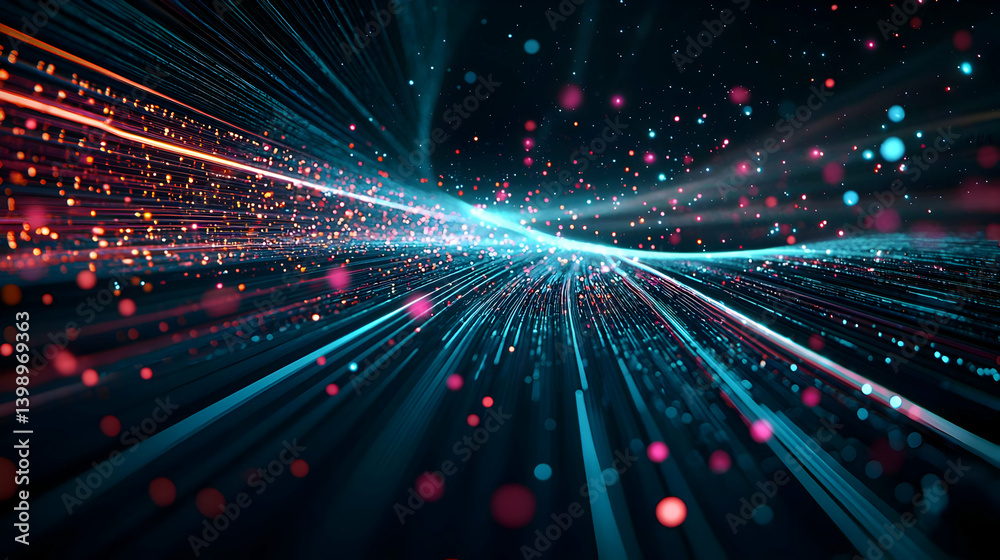 Poster abstract digital data stream with colorful glowing lines