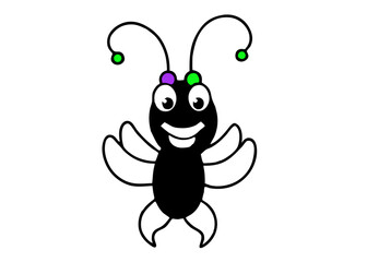 Smiling Cartoon Bug: A cheerful cartoon bug illustration with a big smile, adorable antennae, and outstretched wings, radiating friendliness and joy.