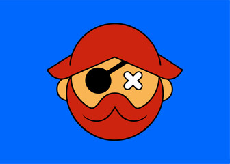 Obraz premium Cartoon Pirate: A cartoon pirate illustration with classic features like an eye patch, red hat, and a vibrant blue background.