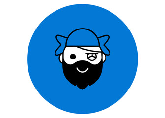 Obraz premium Pirate Icon in Circle: A charming pirate icon, complete with an eye patch and beard, set against a bright blue circle, bringing a touch of adventure and character.