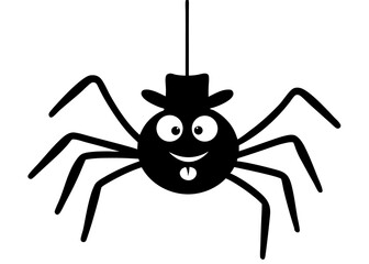 Friendly Spider Hanging Around: A delightful illustration of a happy cartoon spider with a dapper hat and a charming smile, creating a playful vibe for Halloween or themed projects.