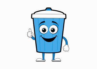Trash Can Cheer: An optimistic cartoon trash can with a cheerful smile gives a thumbs up, conveying positivity, cleanliness, and responsible disposal.