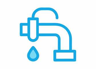 Fototapeta premium Water faucet with droplet graphic: A clean and concise illustration of a water faucet with a single water droplet, symbolizing purity, conservation, and the essential resource of water.