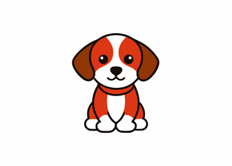 Playful Pup's Portrait: A charming cartoon illustration of a small, lovable puppy, with a delightful expression, sitting attentively. 