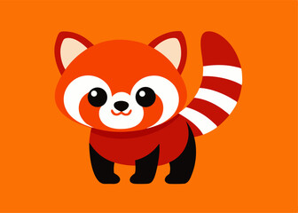 Charming Red Panda on Orange Background: A captivating red panda with its adorable face and distinctive features against a vibrant orange background.