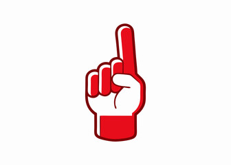 Fan's Symbolic Gesture: A vibrant red foam hand with the index finger pointing up, the classic symbol of support and enthusiasm.