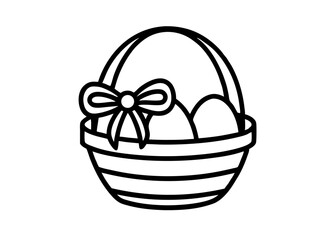 Fototapeta premium Easter Basket: A charming monochrome illustration of an Easter basket, overflowing with festive eggs and adorned with a delicate bow, embodies the spirit of the season.