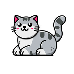 Charming Cartoon Cat Illustration with Minimalist Style on White Background