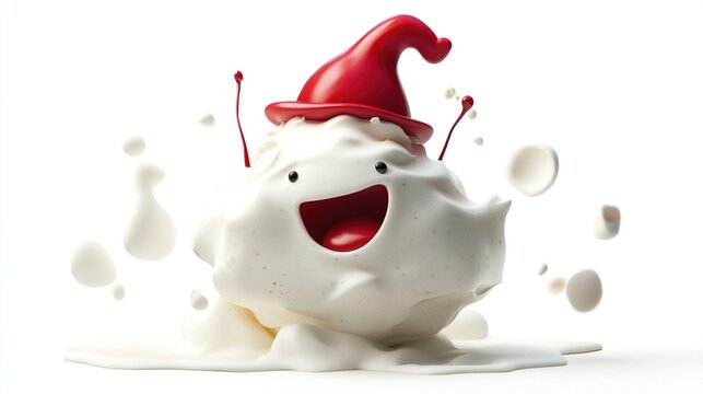 Joyful cream character wearing Santa hat.