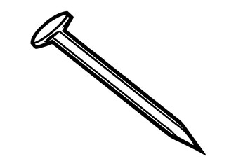 Precise Nail: A simple outline of a steel nail, essential tool for construction and craftsmanship, emphasizing precision and functionality.