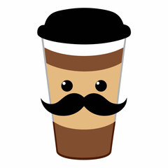 Coffee paper cup with black mustache vector on white background.