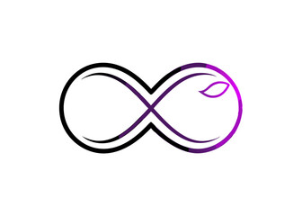 Fototapeta premium Infinity Symbol: A sleek, modern infinity symbol artfully incorporates a delicate leaf, evoking a sense of continuous growth, and renewal. 