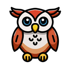 Vector Illustration of a Cute Cartoon Owl with Expressive Features on a White Background for Icon, Logo, or Sticker