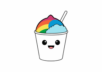 Rainbow Snow Cone Delight: An adorable illustration of a snow cone with a vibrant rainbow of flavors, capturing the essence of summer and childlike joy.