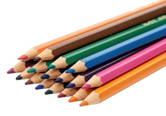Fototapeta premium Colored pencils drawing art supplies creative design tools isolated on white background