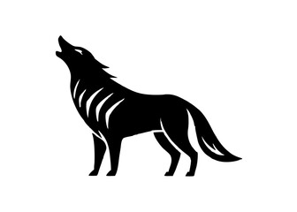 Fototapeta premium Howling Wolf Silhouette: An artistic silhouette of a lone wolf raises its head to the sky and howling, its form a stark contrast against the backdrop.