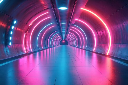 Futuristic Neon Tunnel Cyberpunk Abstract Background Hexagonal Portal Vibrant Colors Laser Show