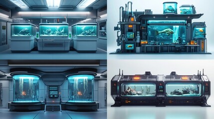 Obraz premium Futuristic fish tanks in a sci-fi lab.