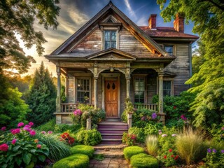 Old House Photography: Rustic Charm, Vintage Home Exterior, Architectural Details, Real Estate Images, Historic Building, Aged Wood, Weathered 