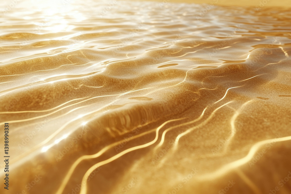 Poster golden sunlight reflecting on shallow water, creating mesmerizing ripples and patterns on sandy seab