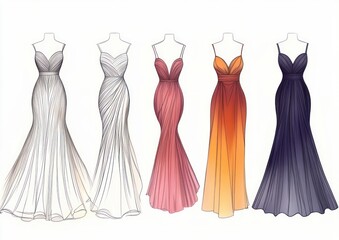 Elegant Evening Dresses Minimalist Line Art Sketches Collection