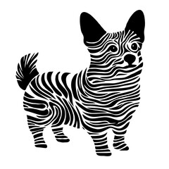 Stylized illustration of a dog with zebra stripes in a playful pose
