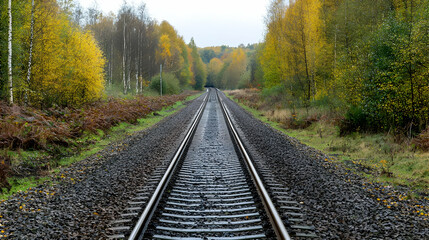 Autumn Foliage And Wet Train Tracks