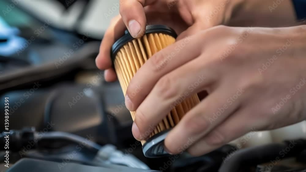 Poster A closeup of a technicians hands cleansing a fuel pump filter emphasizing the need for regular cleaning in maintenance protocols.