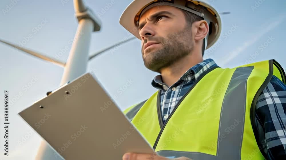 Leinwandbilder a closeup of a workers face focused and deep in thought as they review a checklist while standing ne