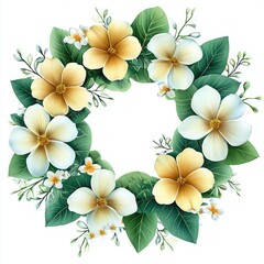 Obraz premium Plumeria Flower Wreath Design Illustration Tropical Summer Floral Template