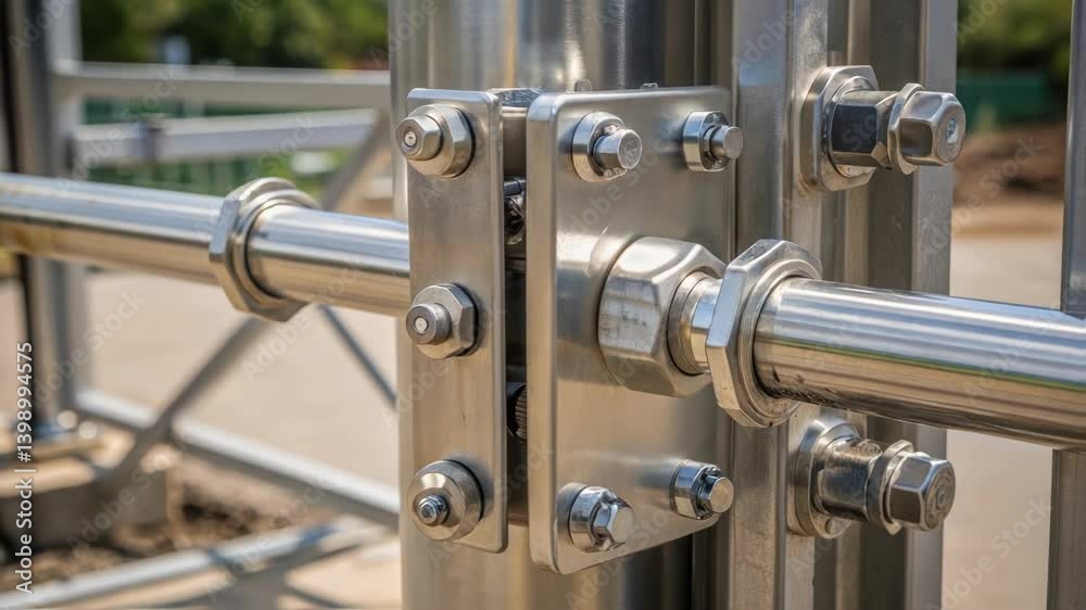 Aufkleber A closeup of the intricate details of a newly installed distribution gate metal parts gleaming and securely fastened signifying a crucial element of the irrigation system.