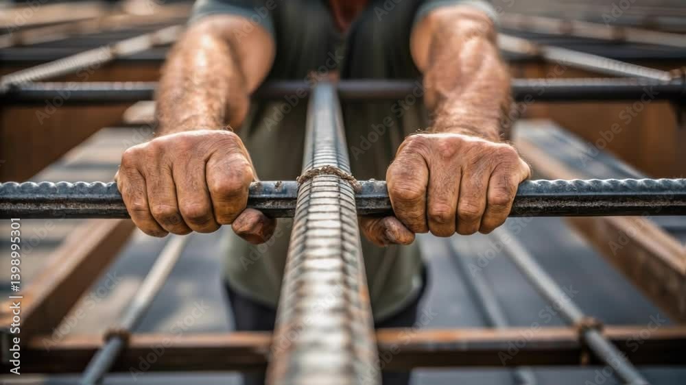 Aufkleber a closeup view of a workers hands gripping a heavy structural panel showcasing the grip and determin