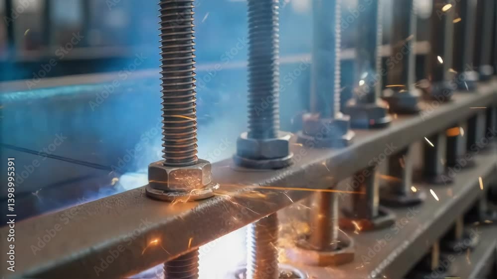 Aufkleber a closeup view of bolts being tightened with industrial tools with sparks flying showcasing the ener