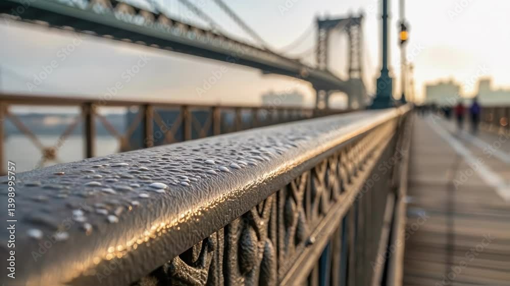 Poster A detailed view of the textured surface of the railing featuring a protective coating set against a blurred background of the bridge structure.