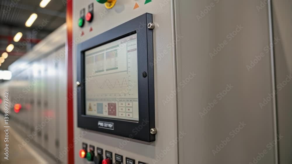 Fototapete a medium closeup of an industrial control panel displaying fire safety management software with grap