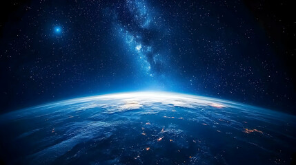 Fototapeta premium Earth From Space With Milky Way And Stars