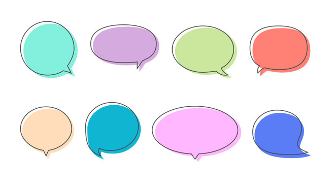 Set of Organic abstract colorful speech bubble shapes, Round vector text box element, Backgrounds, Highlights, Unique frame, Doodle design