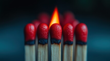 Igniting Creativity A Single Match Stands Out Among Unlit Matches Symbolizing Innovation and