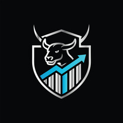 Business Finance Logo Icon Vector. Graphic Design Element For Your Business. Bull Shield Icon Vector Logo Template Illustration Design. Abstract Bull Head with Bar Chart Symbol