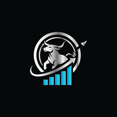 Business Finance Logo Icon Vector. Graphic Design Element For Your Business. Bull Shield Icon Vector Logo Template Illustration Design. Abstract Bull Head with Bar Chart Symbol