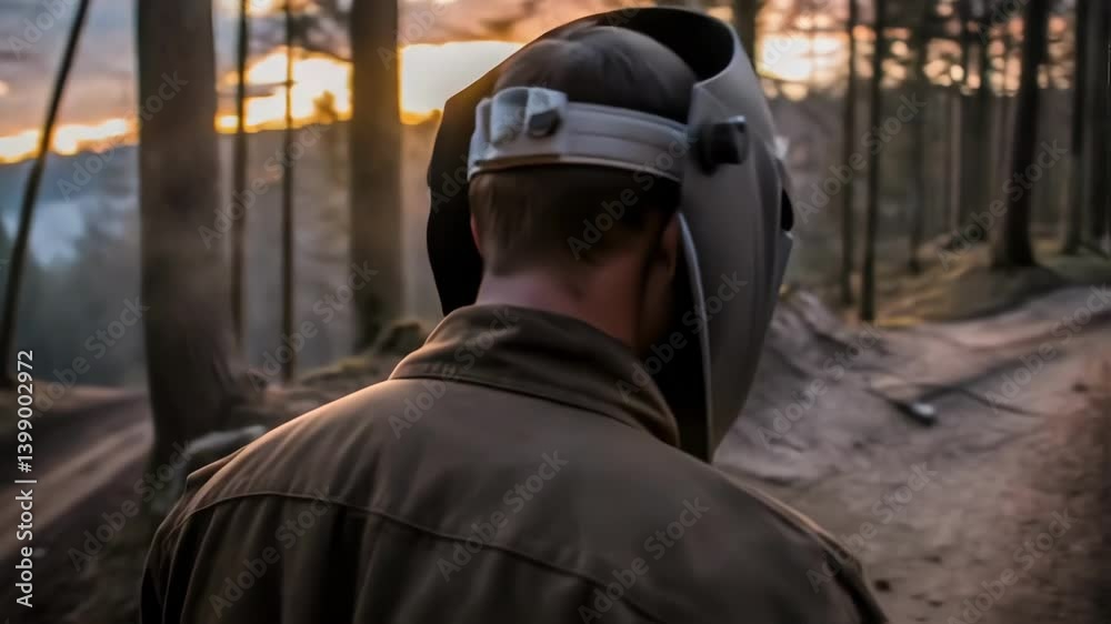 Aufkleber medium closeup of a welders mask reflecting the glow of the welding arc capturing the intensity of t