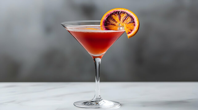 Blood orange cocktail on marble bar, blurred background, perfect for restaurant menus or websites
