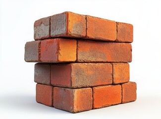 Obraz premium Hyper-realistic stack of red bricks on white background minimalist composition 3D illustration