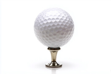 Elegant white golf ball on a shiny tee against a clean backdrop showcasing the sport's simplicity and focus