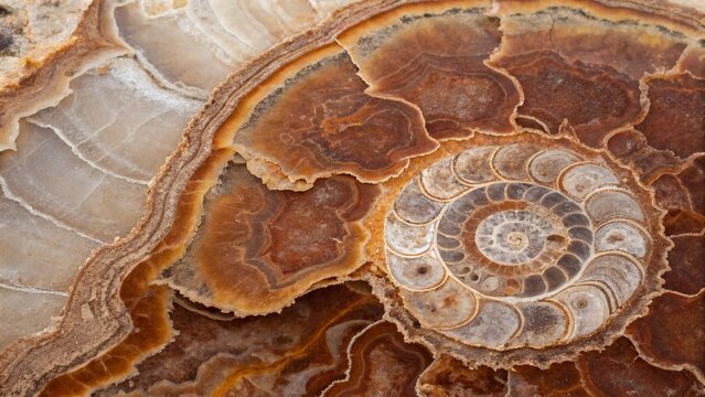 Ammonite fossil, highlighting the spiral pattern and rock texture.
