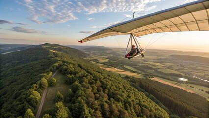 Hang gliding adventure, highlighting the flight and mountain views.

