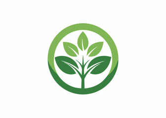 Obraz premium Green Leaf in Circle Logo: A modern and elegant logo featuring a vibrant green leaf emblem, symbolizing growth, sustainability, and eco-friendliness.