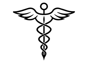 Caduceus Emblem of Healing: A clean, minimalist depiction of the caduceus symbol, a universally recognized emblem of medicine, healthcare, and healing, evoking themes of health, recovery.